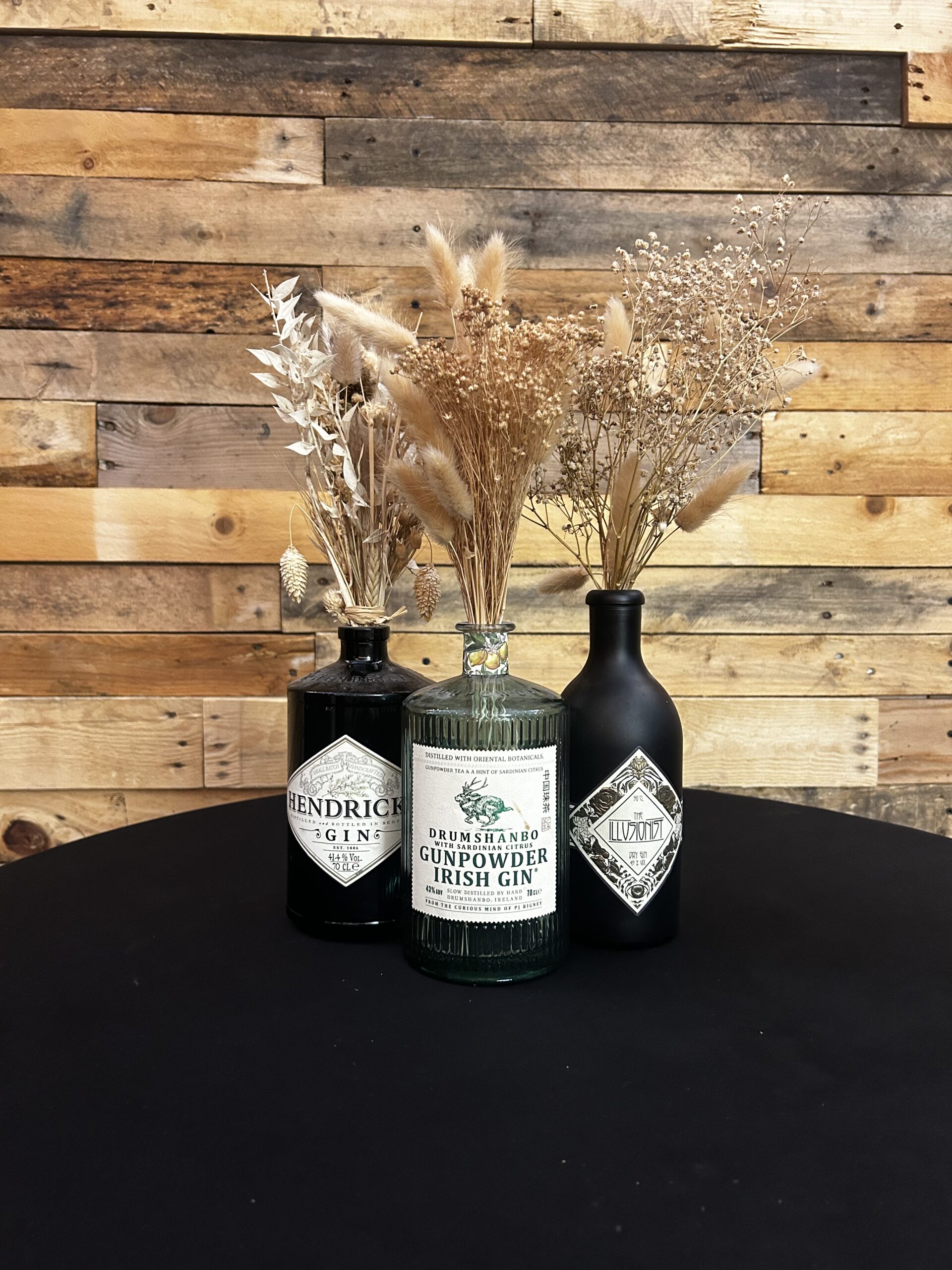 Décoration Bouteilles de Gin & fleurs séchées – Lot de 3